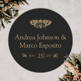 Victoriansk fjäril Elegant gotisk bröllopspresent Runt Klistermärke