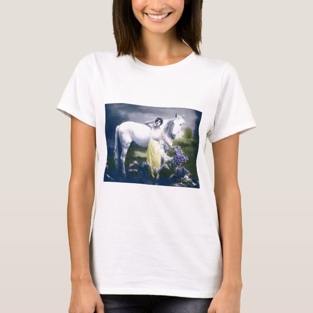 Victoriansk flicka med vit häst t-shirt (Framsida)