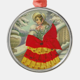 Victoriansk flicka på vintern julgransprydnad metall