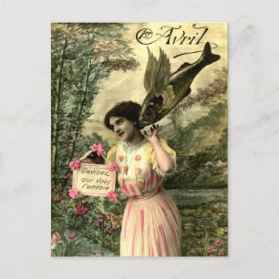 Victoriansk flygande fisk, April Fools Day Vykort