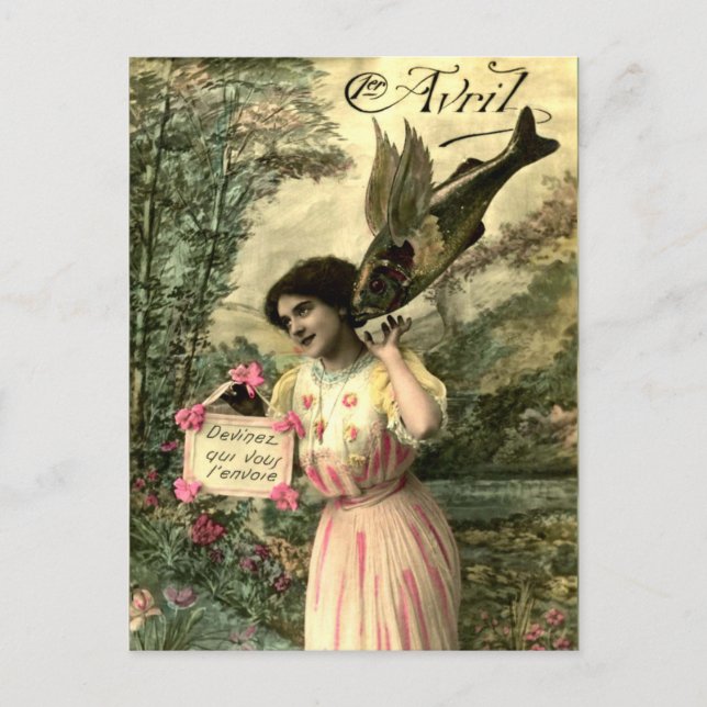 Victoriansk flygande fisk, April Fools Day Vykort (Framsida)