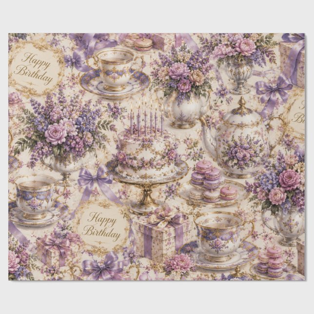 Victoriansk födelsedagsfirande med Lavendel Tea Pa Presentpapper (Platt)