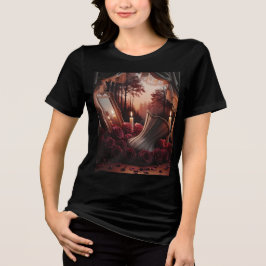 Victoriansk gotisk boudoir-korsett spegel röda ros t shirt