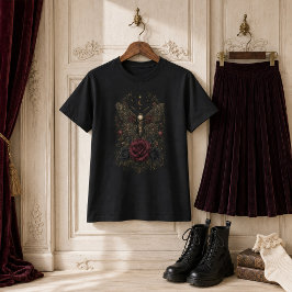 Victoriansk gotisk dödshuvudmössa burgunderröda ro t shirt