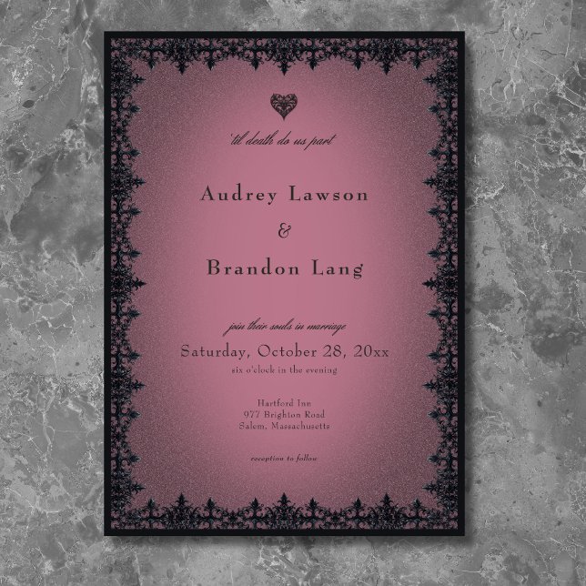 Victoriansk gotisk järn kant burgunderröd bröllop inbjudningar (Victorian Gothic Iron Border Burgundy Wedding Invitation)