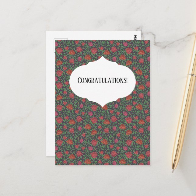 Victoriansk gotisk perfekta röda och fuchsia rosor vykort (Fram/Back In Situ)