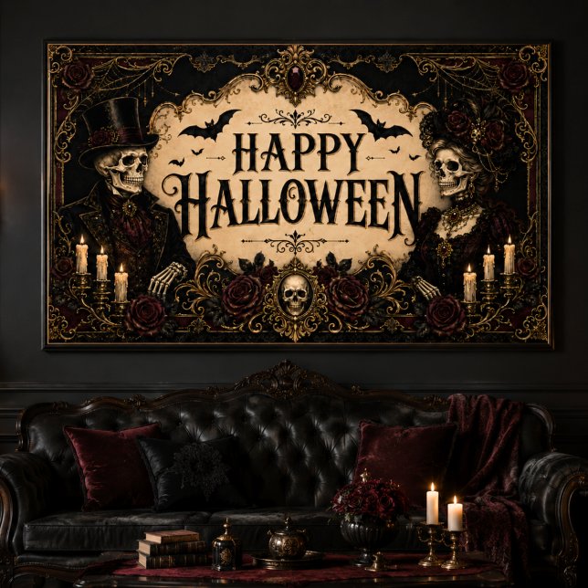 Victoriansk gotisk skelett svart ros Halloween Poster (Skapare uppladdad)