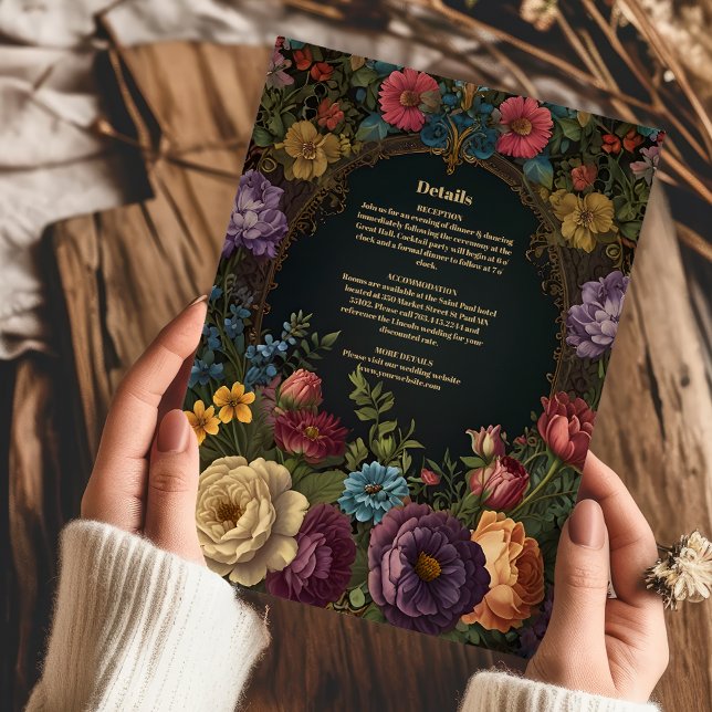 Victoriansk gotisk vintage trädgård blomsterbröllo tilläggskort (Skapare uppladdad)