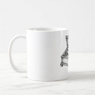 Victoriansk gravering av musiklåda, vintage, antik kaffemugg