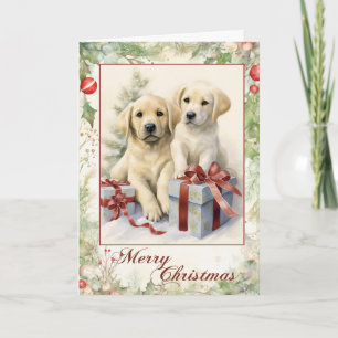 Victoriansk gul labradorvalp jul helgkort