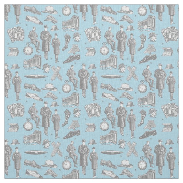 victoriansk herrstil antika herrkläder toile blå tyg (Provkarta)