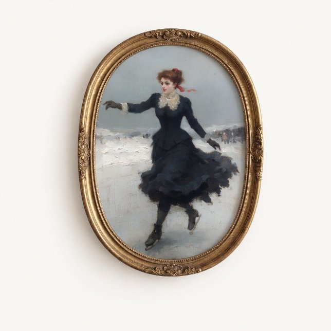 Victoriansk isskridskoåkare Vinteraffisch Poster (Victorian Ice Skater Wall Art Poster - close-up view (frame/decor not included))