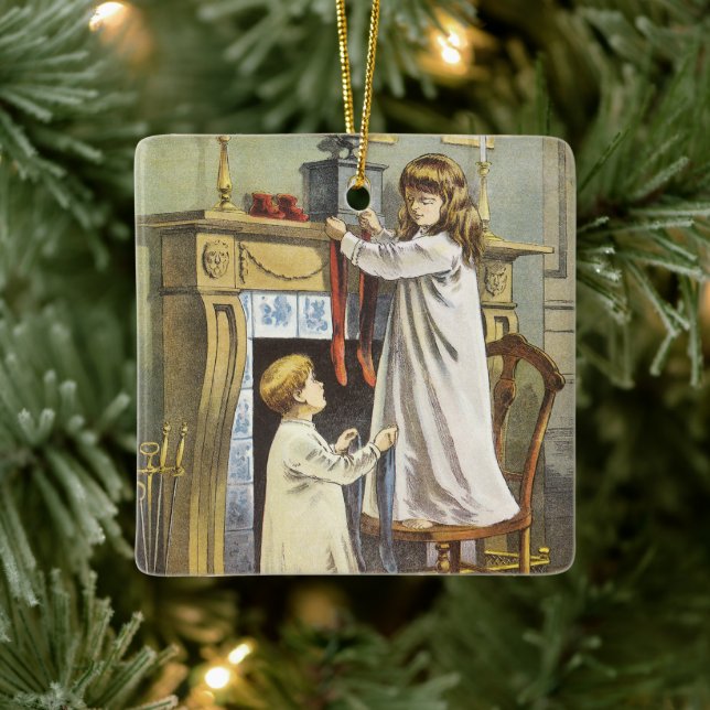 Victoriansk jul, barns julstrumpor julgransprydnad keramik (Träd)