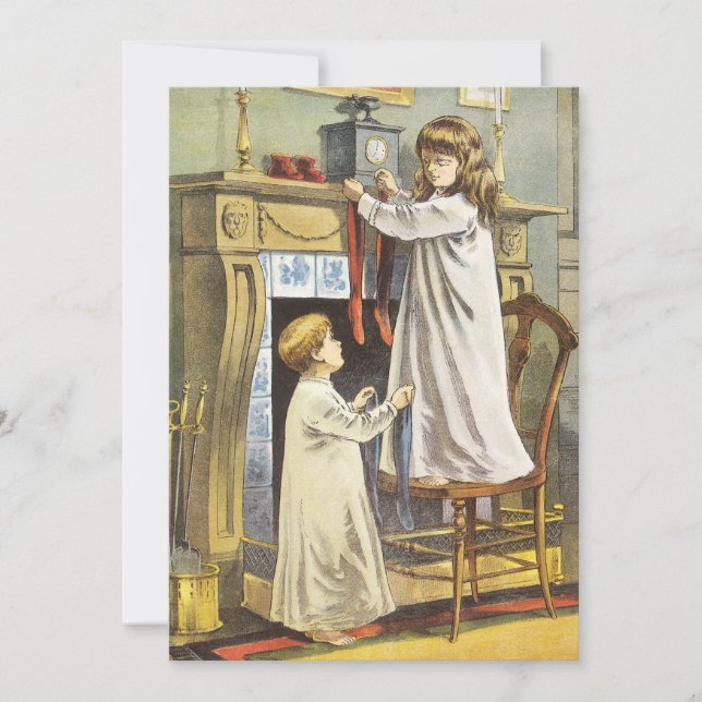 Victoriansk jul, barns julstrumpor julkort (Framsida)