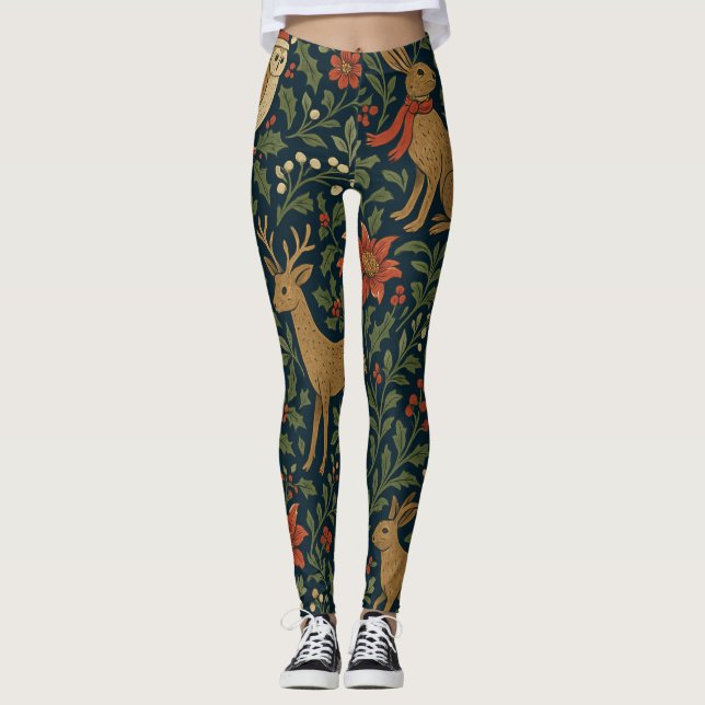 Victoriansk jul Djur & Botanisk  Leggings (Framsida)