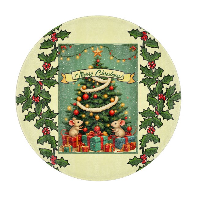 Victoriansk jul Glada möss Röda Gröna järnek  (Framsidan)