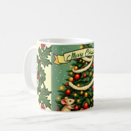 Victoriansk jul Glada möss Röda Gröna järnek Kaffemugg