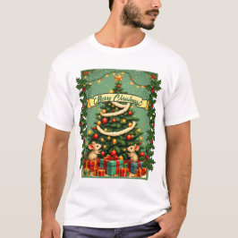 Victoriansk jul glada möss röda gröna järnek t shirt