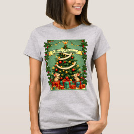 Victoriansk jul Glada möss Röda Gröna järnek T Shirt