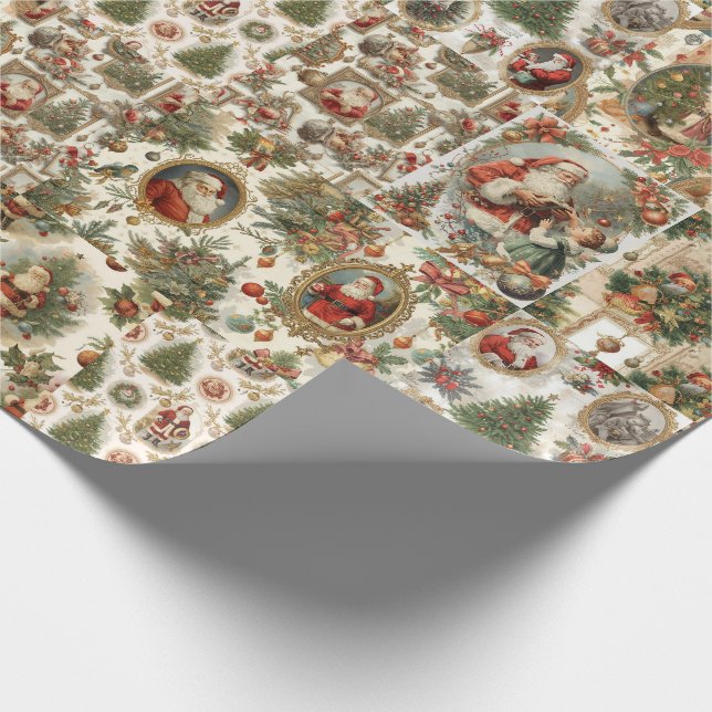 Victoriansk jul-tomte Collage | Retro God Jul Presentpapper (Hörn)