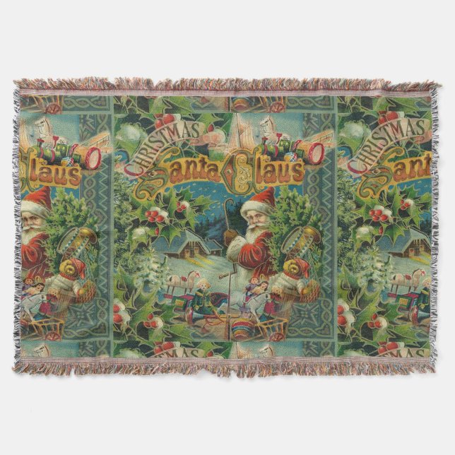Victoriansk Julfarbror Jul Collage Antik Filt (Framsidan)