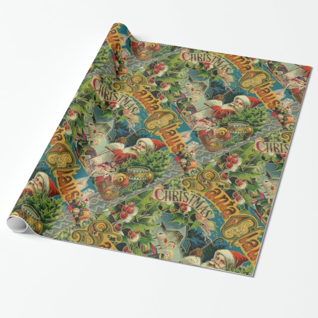 Victoriansk Julfarbror Jul Collage Antik Presentpapper (Utrullad)