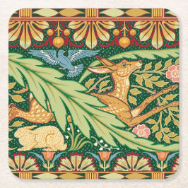 Victoriansk julhjort och kanin - Walter Crane Underlägg Papper Kvadrat