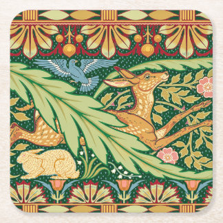 Victoriansk julhjort och kanin - Walter Crane Underlägg Papper Kvadrat