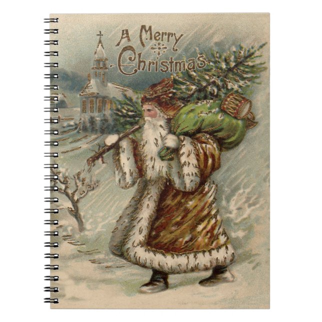 Victoriansk jultomte med julgran anteckningsbok med spiral (Framsidan)
