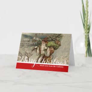 Victoriansk jultomte med julgran helgkort