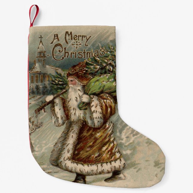 Victoriansk jultomte med julgran liten julstrumpa (Framsidan)