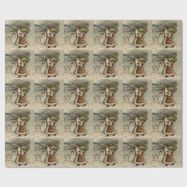 Victoriansk jultomte med julgran presentpapper (Platt)