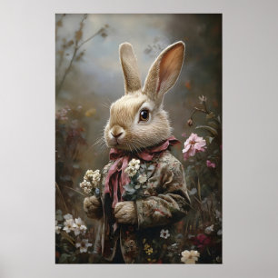 Victoriansk kaninutskrifts Easter kanin i blomster Poster