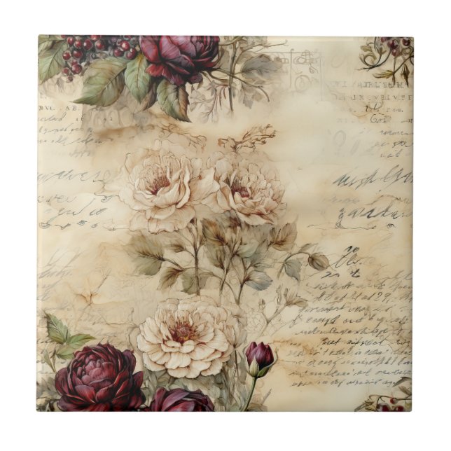 Victoriansk kärleksbrev blomsterpergament kakelplatta (Framsidan)