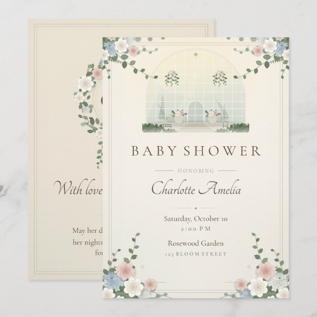 Victoriansk konservatorium för baby shower-inbjuda (Fram/baksida)