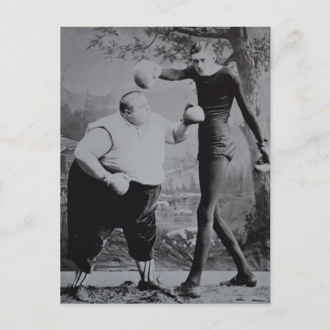 Victoriansk konstig fet och smal boxare vykort (Framsida)