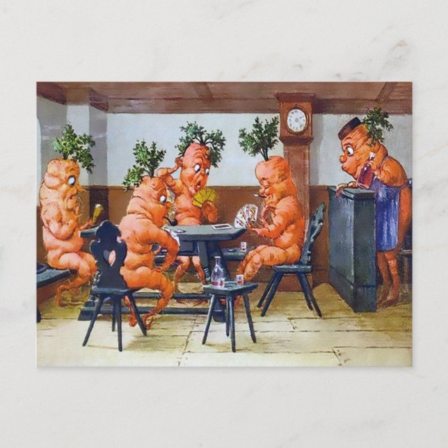 Victoriansk kortspel med morot postkort vykort (Framsida)