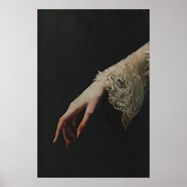 Victoriansk Kvinnas Hand Söm Konstkvalitet Mörk Poster (Framsidan)