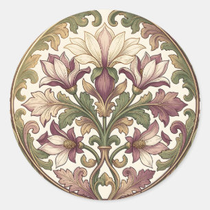 Victoriansk lila kräm Ornamentalt blomster Runt Klistermärke