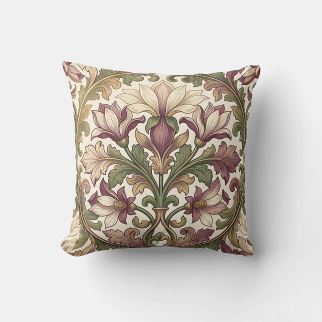 Victoriansk lila kräm Ornate Blommig  Kudde (Framsida)