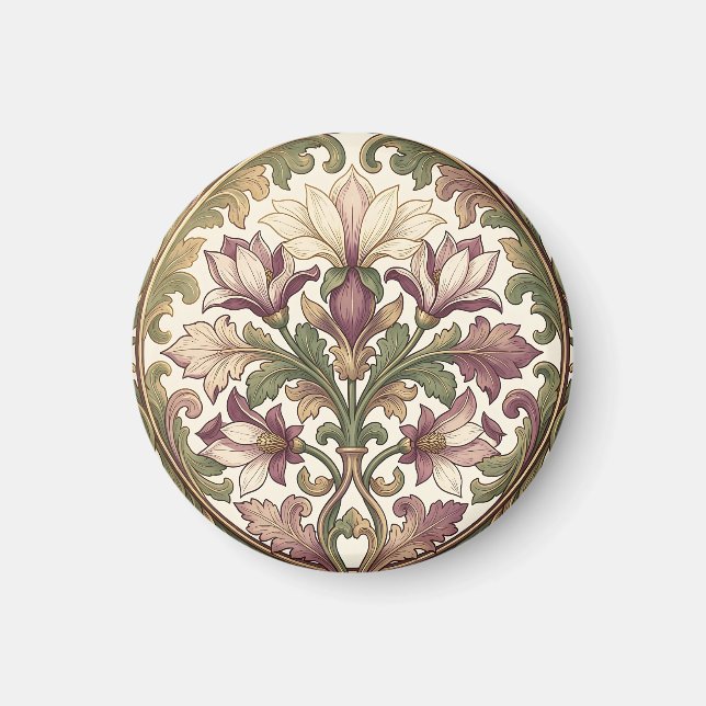 Victoriansk lila kräm Ornate Blommig  Magnet (Framsidan)