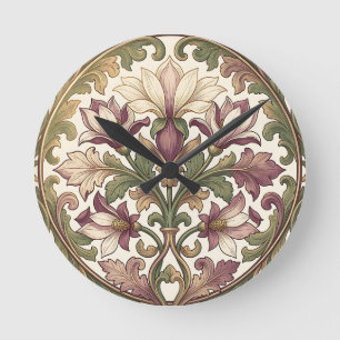 Victoriansk lila kräm Ornate Blommig Rund Klocka