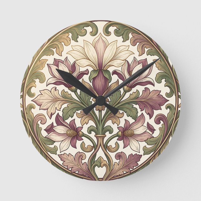 Victoriansk lila kräm Ornate Blommig  Rund Klocka (Framsida)