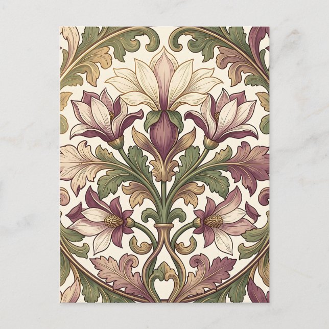 Victoriansk lila kräm Ornate Blommig  Vykort (Framsida)