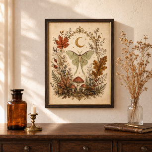 Victoriansk Lunan Moth Botanisk Magisk Väggkonst