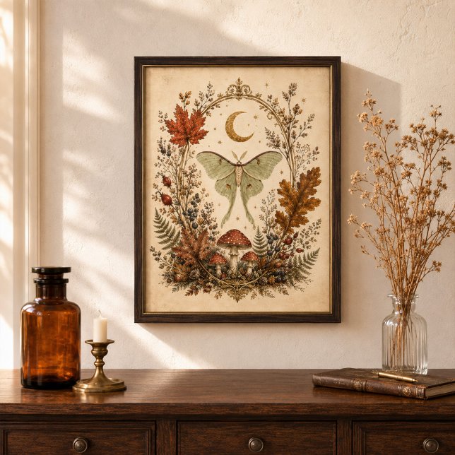 Victoriansk Lunan Moth Botanisk Magisk Väggkonst  (Victorian Luna Moth Botanical Witchy Wall Art)