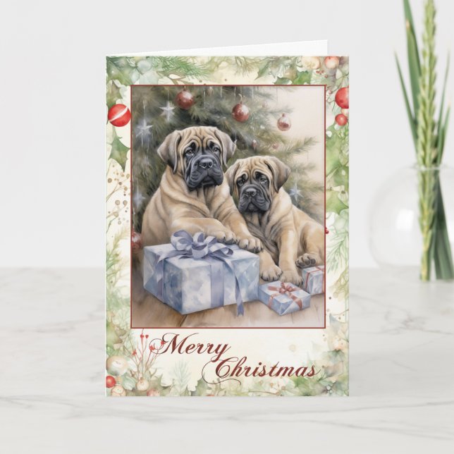 Victoriansk Mastiff Valp Jul Helgkort (Framsida)