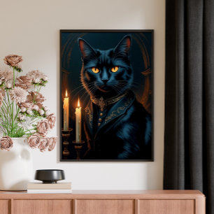 Victoriansk medeltida svart katt galleri konst poster