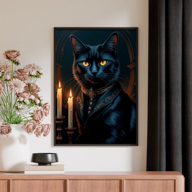 Victoriansk medeltida svart katt galleri konst poster (Skapare uppladdad)