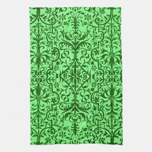 Victoriansk motif i grönt kökshandduk (Vertikal)